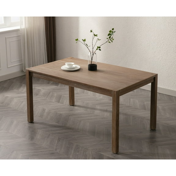 Guyou Solid Wood Dining Table, 59" Farmhouse Large Size Rectangular Dining Table for 4-6 People, Modern Kitchen Table for Living Room Dining Room Kitchen, Natural Brush