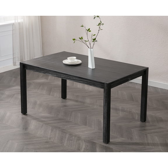 Guyou Solid Wood Dining Table, 59" Farmhouse Large Size Rectangular Dining Table for 4-6 People, Modern Kitchen Table for Living Room Dining Room Kitchen, Black Brush