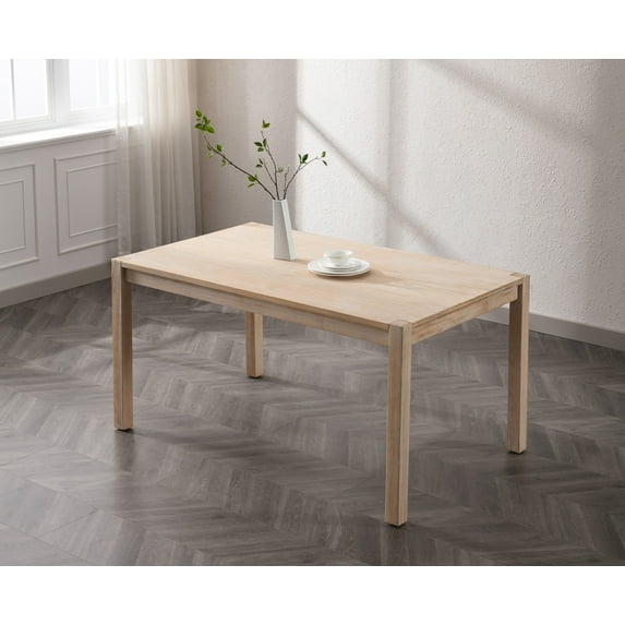 Guyou Solid Wood Dining Table, 59" Farmhouse Large Size Rectangular Dining Table for 4-6 People, Modern Kitchen Table for Living Room Dining Room Kitchen, White Wash