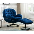 thumbnail image 1 of Guyou Swivel Accent Chair with Ottoman Set, Velvet Lounge Chair with Footrest, 360 Degree Swiveling Single Sofa Chair, Fluffy Reading Chair Armchair for Living Room Bedroom, Blue, 1 of 15
