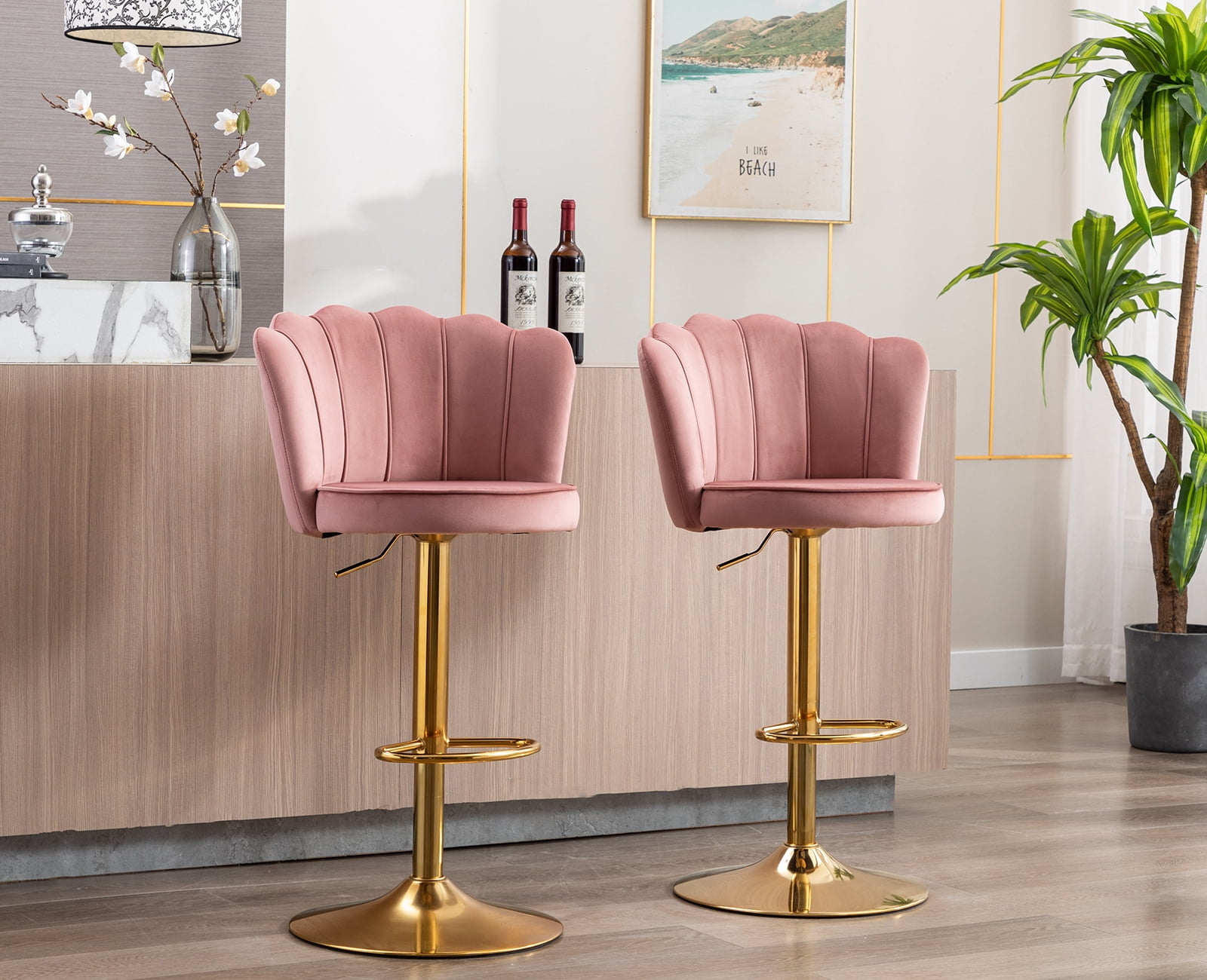 Guyou Swivel Adjustable Bar Stools Set of 2 Velvet Counter Height