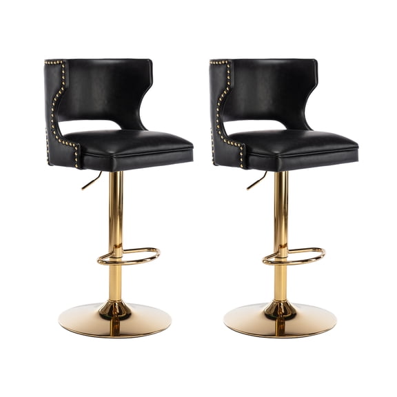Guyou Swivel Bar Stool Set of 2, Modern Upholstered PU Adjustable Height Counter Barstools with Open Back and Metal Base for Kitchen Island Restaurant Home Bar, Black