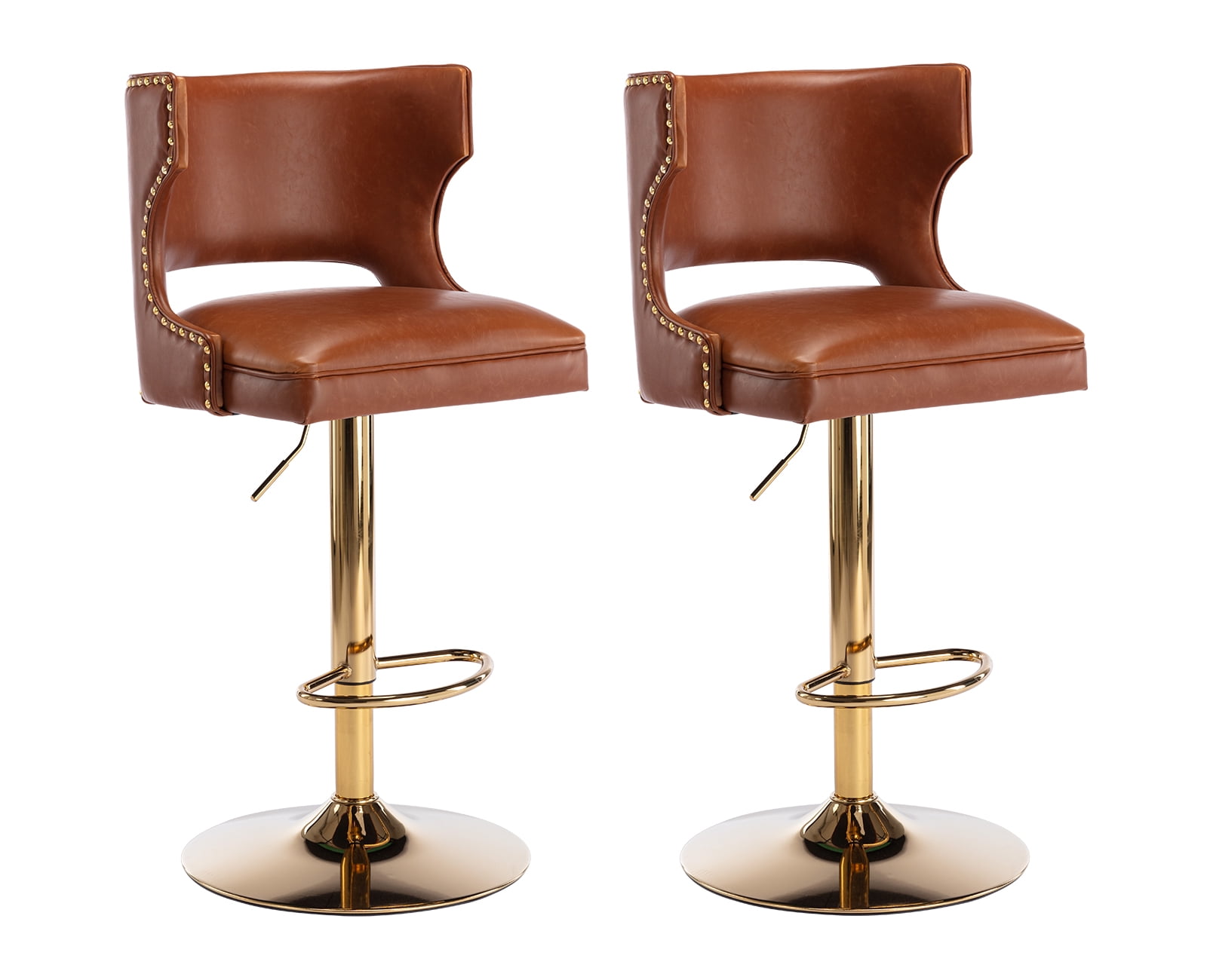 Guyou Swivel Bar Stool Set of 2, Modern Upholstered Adjustable Height ...