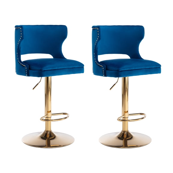 Guyou Swivel Bar Stool Set of 2, Modern Upholstered Velvet Adjustable Height Counter Barstools with Open Back and Metal Base for Kitchen Island Restaurant Home Bar, Navy
