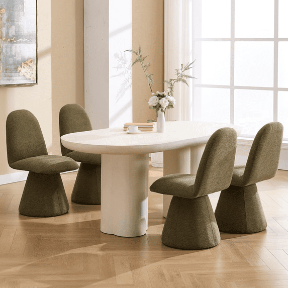 Guyou Mid Century Swivel Chairs - Set of 4, High Back Chenille Dining Chairs 24" Wide, Armless Upholstered Chairs for Living Room & Dining Room, Green