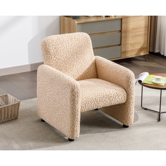 Guyou Teddy Armchair, Upholstered Faux Fur Accent Bucket Chair, Modern Living Room Reading Chair with High Back for Living Room Bedroom Reception, Khaki