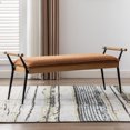 thumbnail image 1 of Guyou Upholstered Bench with Arms and Metal Legs, Brown, 1 of 7