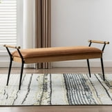Benjara Metal Framed Bench with Button Tufted Velvet Upholstered Seat, Dark Blue and Gold