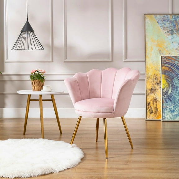 Guyou Velvet Accent Barrel Chair for Small Spaces, Living Room & Office, Upholstered with Curved Back, Light Pink (Set of 1)