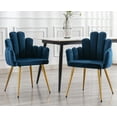 thumbnail image 1 of Guyou Velvet Dining Chair Set of 2, Modern Finger Shaped Upholstered Armchair Side Chair Makeup Chair with Back and Metal Legs for Living Room Bedroom Dining Room Powder Room, Navy, 1 of 10