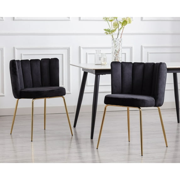 Guyou Velvet Dining Chair Set of 2, Modern Upholstered Side Chairs Accent Chair with Back and Metal Legs for Dining Room Living Room Bedroom, Black