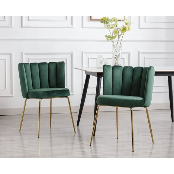Guyou Velvet Dining Chair Set of 2, Modern Upholstered Side Chairs Accent Chair with Back and Metal Legs for Dining Room Living Room Bedroom, Green
