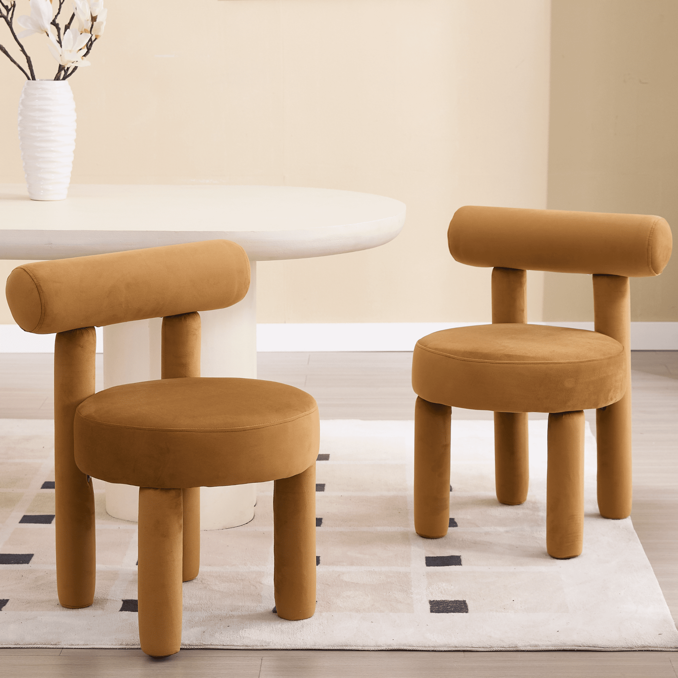 Guyou Velvet Dining Chairs - Set of 2, Modern Upholstered Armless Side Chairs with Open Back, 21.5" Wide for Dining Room & Vanity, Brownish Yellow