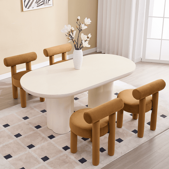 Guyou Velvet Dining Chairs - Set of 4, Modern Upholstered Armless Side Chairs with Open Back, 21.5" Wide for Dining Room & Vanity, Brownish Yellow