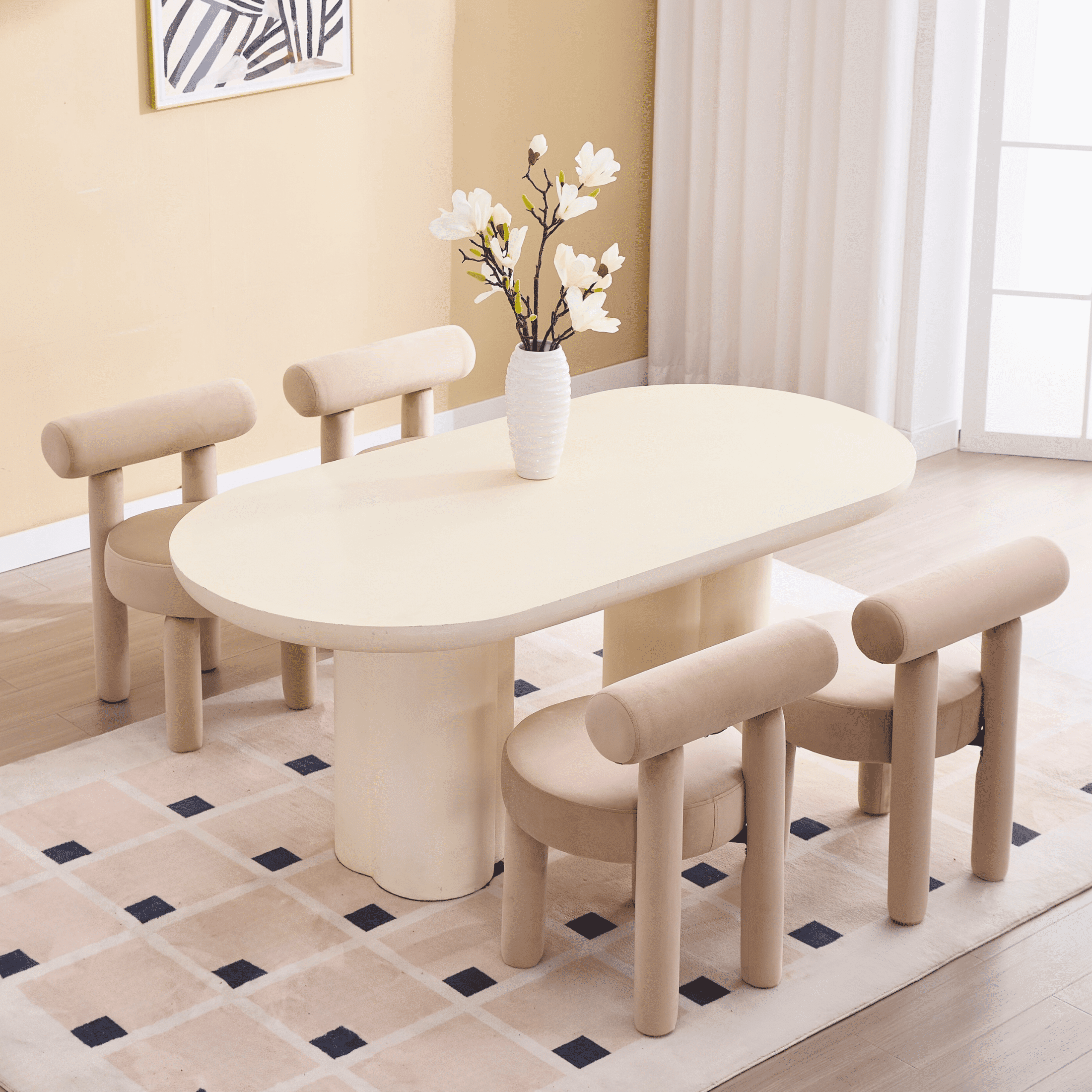 Guyou Velvet Dining Chairs - Set of 4, Modern Upholstered Armless Side Chairs with Open Back, 21.5" Wide for Dining Room & Vanity, Khaki