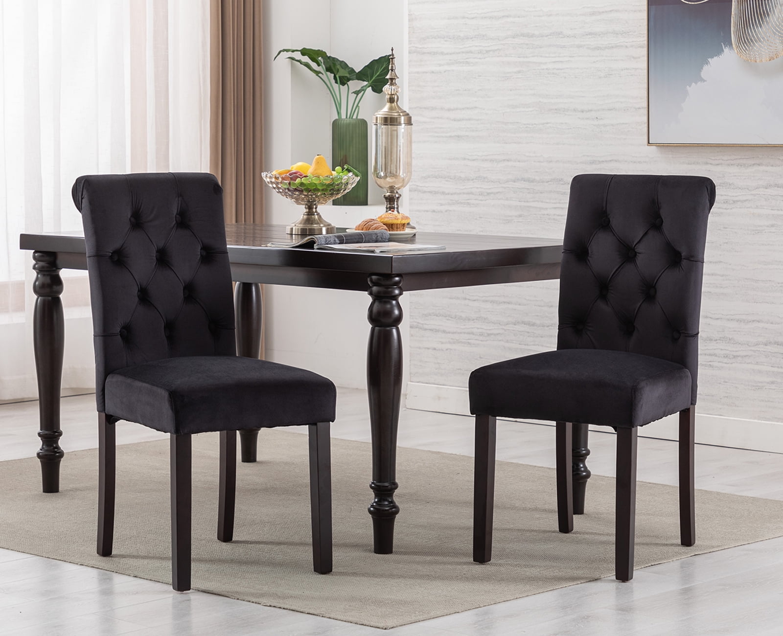 Guyou Velvet Leather Dining Chairs Set of 2, Mid Century Modern Solid Wood Parsons Chairs ...