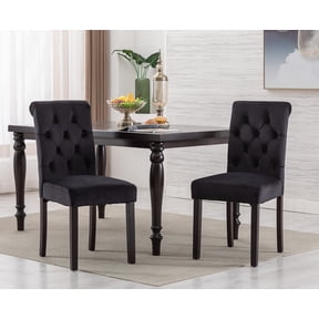 Guyou Velvet Leather Dining Chairs Set of 2, Mid Century Modern Solid Wood Parsons Chairs, Button Tufted Upholstered Armless Side Chairs with High Back for Dining Room Kitchen Restaurant, Black