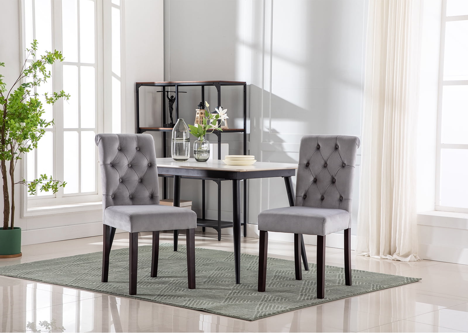 Guyou Velvet Leather Dining Chairs Set of 2, Mid Century Modern Solid Wood Parsons Chairs ...