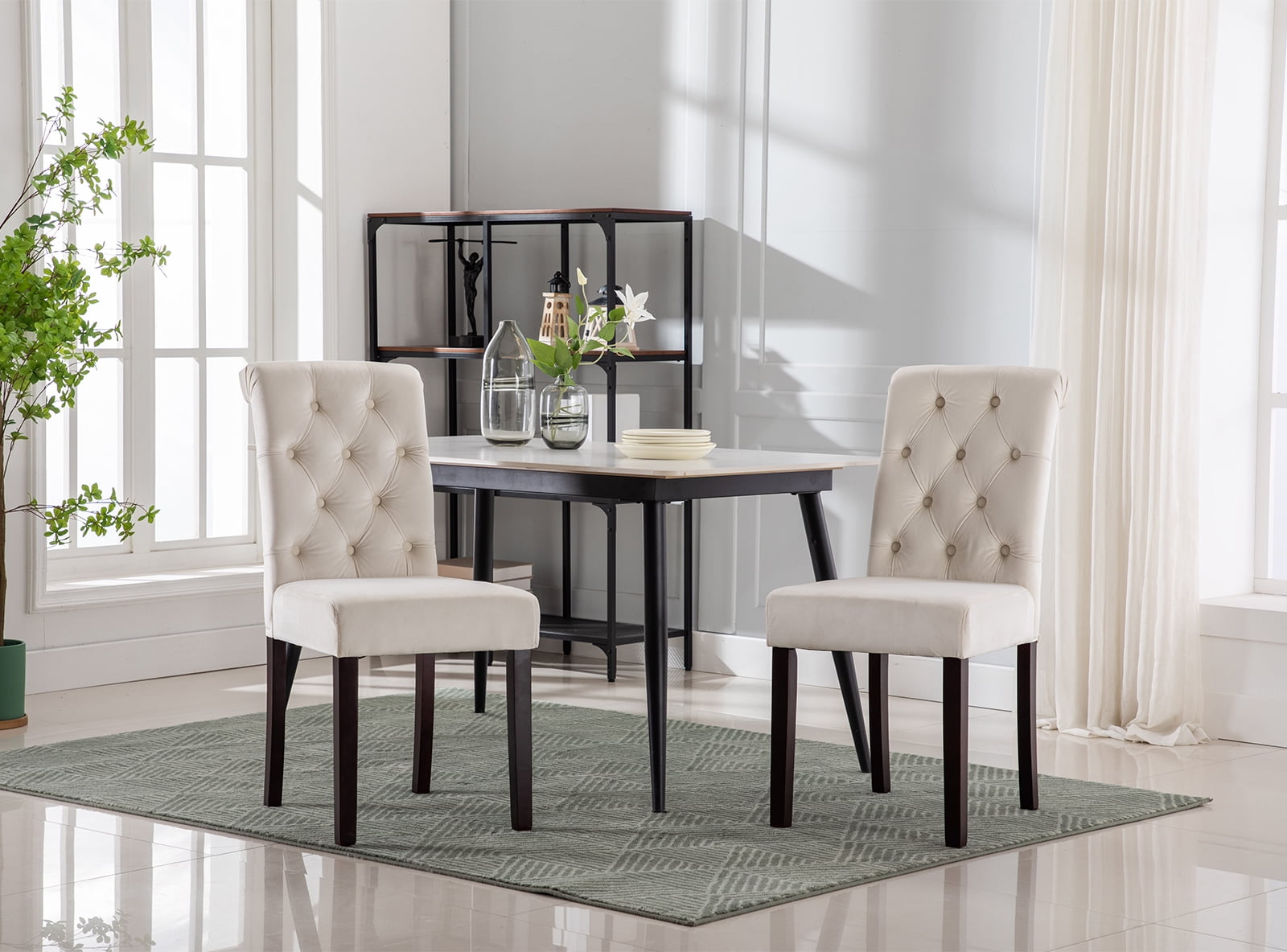 Guyou Velvet Leather Dining Chairs Set of 2, Mid Century Modern Solid Wood Parsons Chairs ...