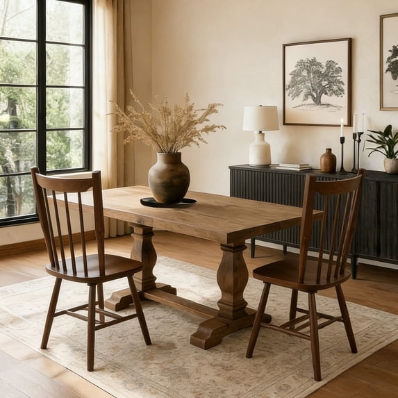Guyou Windsor Dining Chair Set of 2, Farmhouse Solid Wood Kitchen Chairs with Spindle High Back, Mid Century Armless Dining Side Chairs for Dining Rooms Restaurant, Walnut