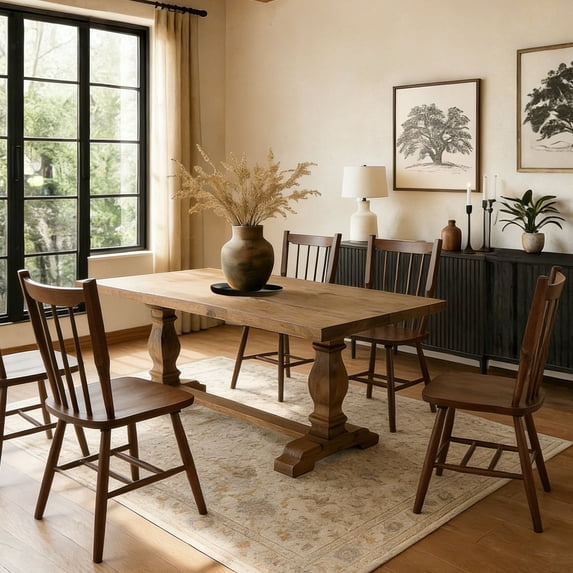 Guyou Windsor Dining Chair Set of 4, Farmhouse Solid Wood Kitchen Chairs with Spindle High Back, Mid Century Armless Dining Side Chairs for Dining Rooms Restaurant, Walnut