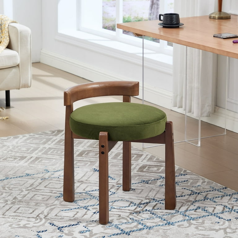 Guyou Wooden Vanity Chair, Modern Velvet Upholstered Small Ottoman
