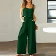 thumbnail image 1 of Guzom 2 Piece Outfits for Women Sleeveless Cotton Linen Tops with Wide Leg Pants Casual Loose Fit Solid Summer Outfit Lounge Sets- Green A Size 14, 1 of 6