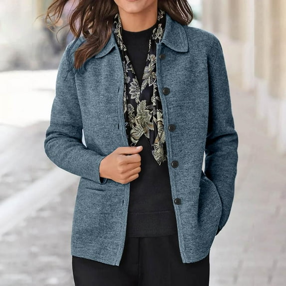 Guzom Cardigan Sweaters for Women- Long Sleeve Button Knitted Womens Fall Fashion 2023 Blue