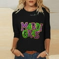 thumbnail image 1 of Guzom Carnival Womens Mardi Gras Top, Black Sequin 3/4 Sleeve Relaxed Fit Crew Neck Shirt with Purple Green Gold Accents, Size S-XXXL,Size L, 1 of 5