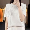 thumbnail image 1 of Guzom Fashion Womens Casual Solid Color Knit Short Sleeve Round - Neck Blouse for Everyday Wear,White,Size M, 1 of 3