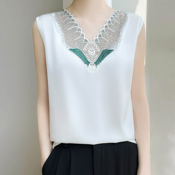 Guzom Fashion Womens Casual Solid Sleeveless V - Neck Loose Tank Top,White,Size L