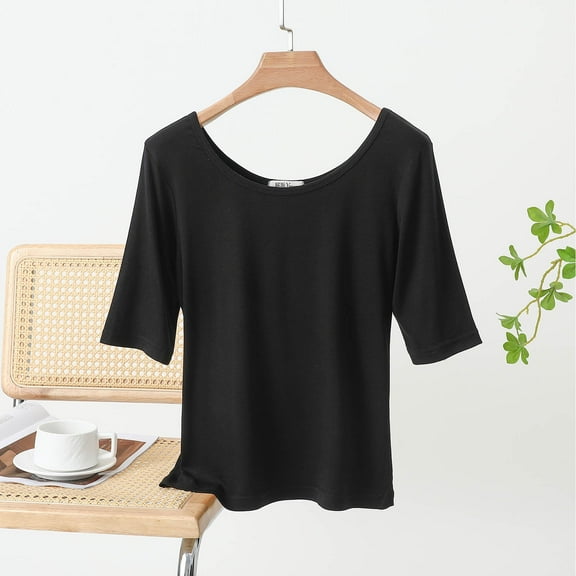 Guzom Fashion Womens Summer Casual Solid Color Loose Round-Neck T-Shirt for Various Occasions,Black,Size 2XL