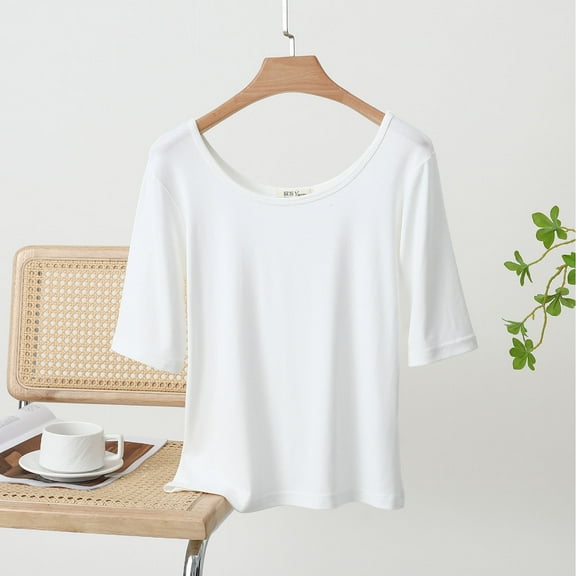 Guzom Fashion Womens Summer Casual Solid Color Loose Round-Neck T-Shirt for Various Occasions,White,Size 2XL