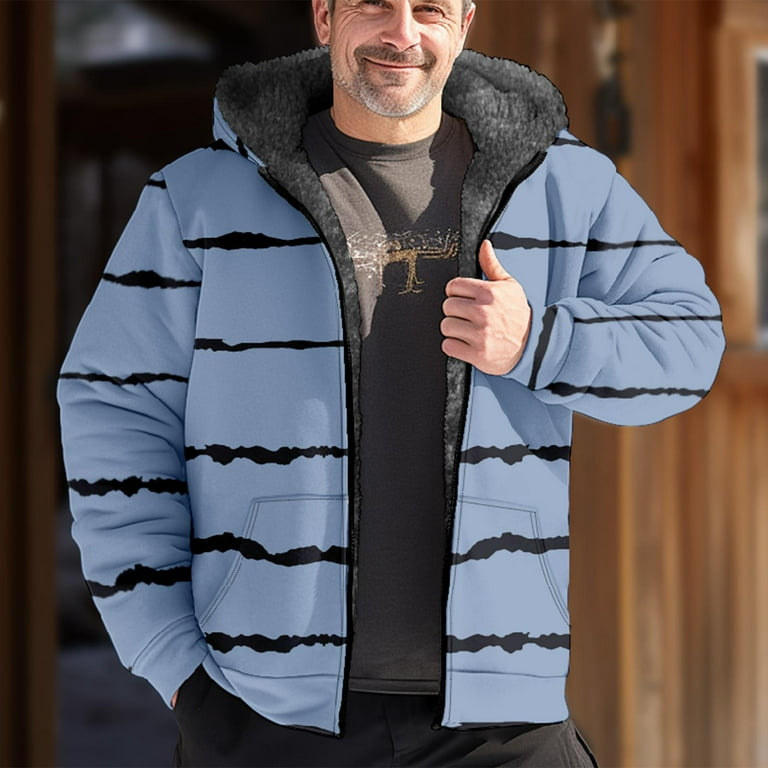 Guzom Jackets for Men Casual Zip up Hooded Fleece Lined Printed