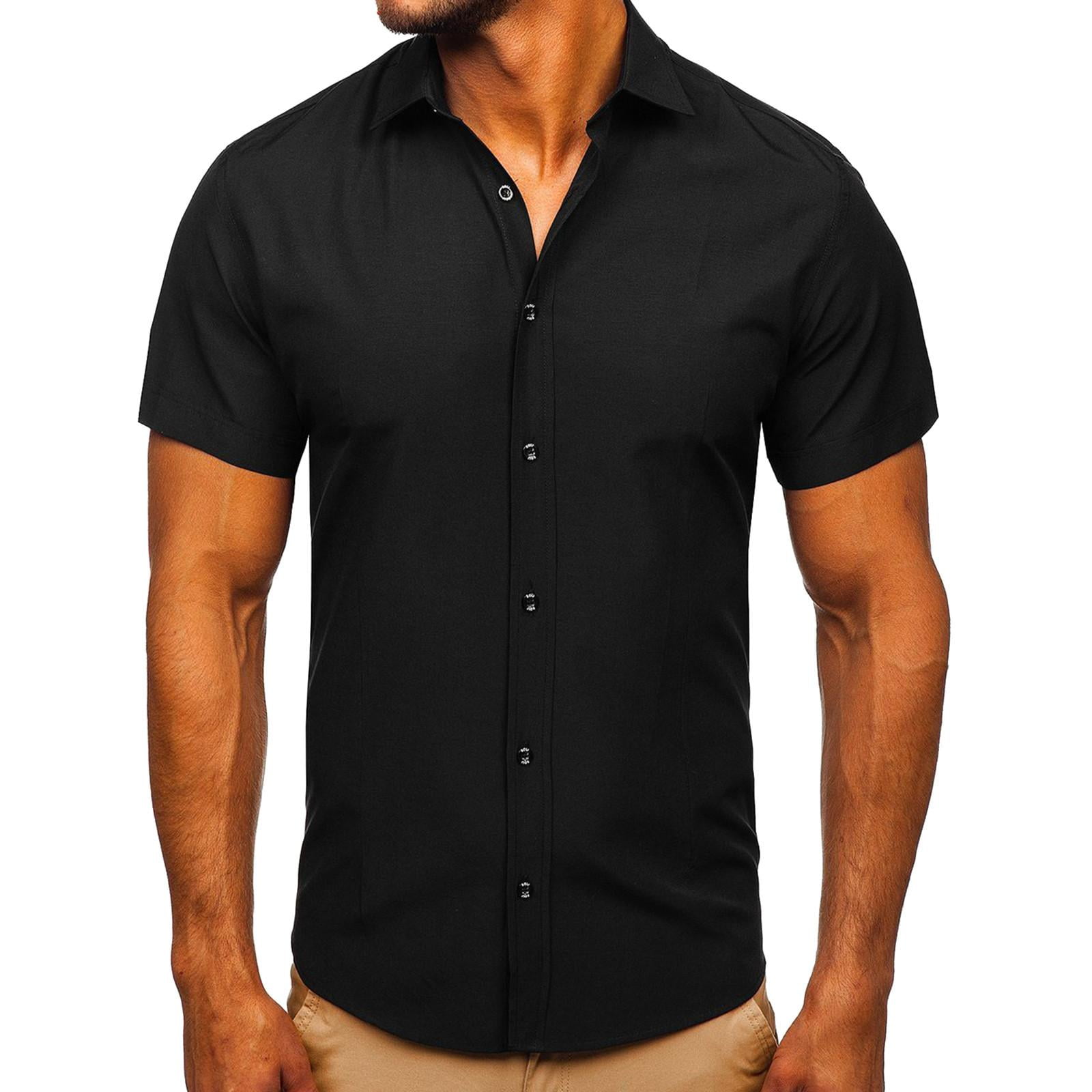 Guzom Men's Short Sleeve Button Down Shirt- Turndown Collar Polyester ...