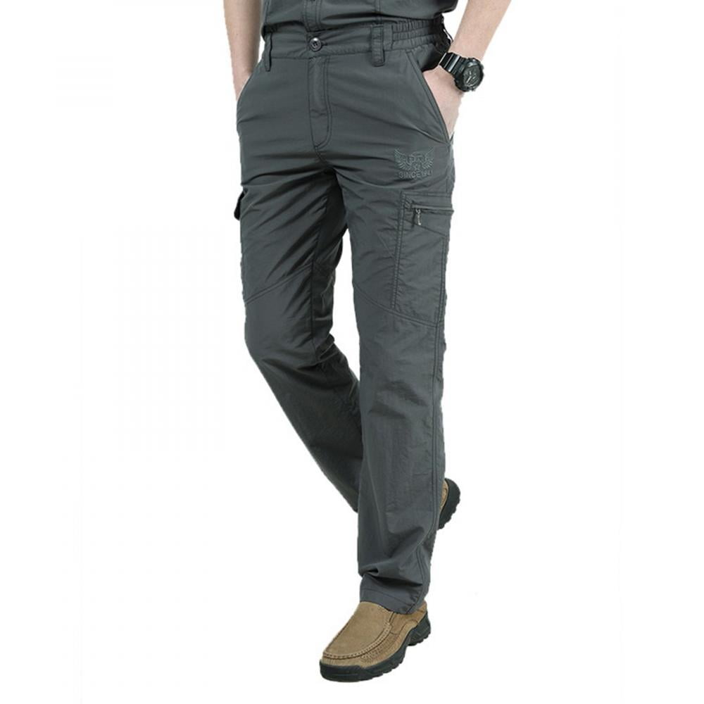Guzom Mens Cargo Pants Straight Leg Slim Fit Outdoor Stretch Casual