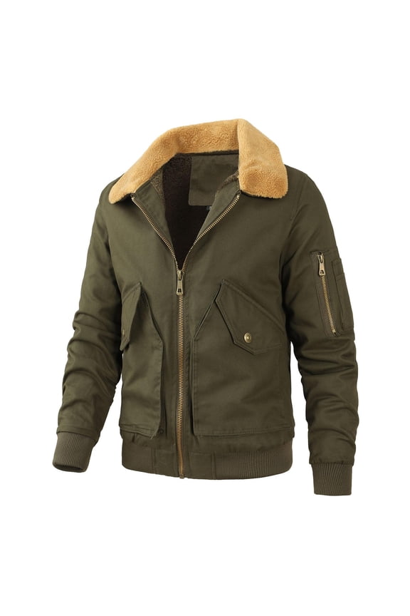 Mens Fleece Jacket- Fall and Winter Work Coats for Men Thermal Warm Zipper Comfy Hoodless Casual Mens Outwear Army Green Size XL