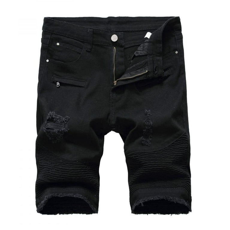 Guzom Mens Jean Shorts- Ripped Golf with Pockets Casual
