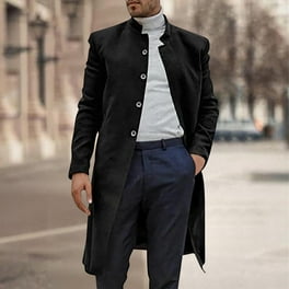 Guzom Mens Wool Peacoats Hoodless Button down Long Sleeve Formal Solid Color Fall Winter Mens Dress Coats Black Size M Walmart