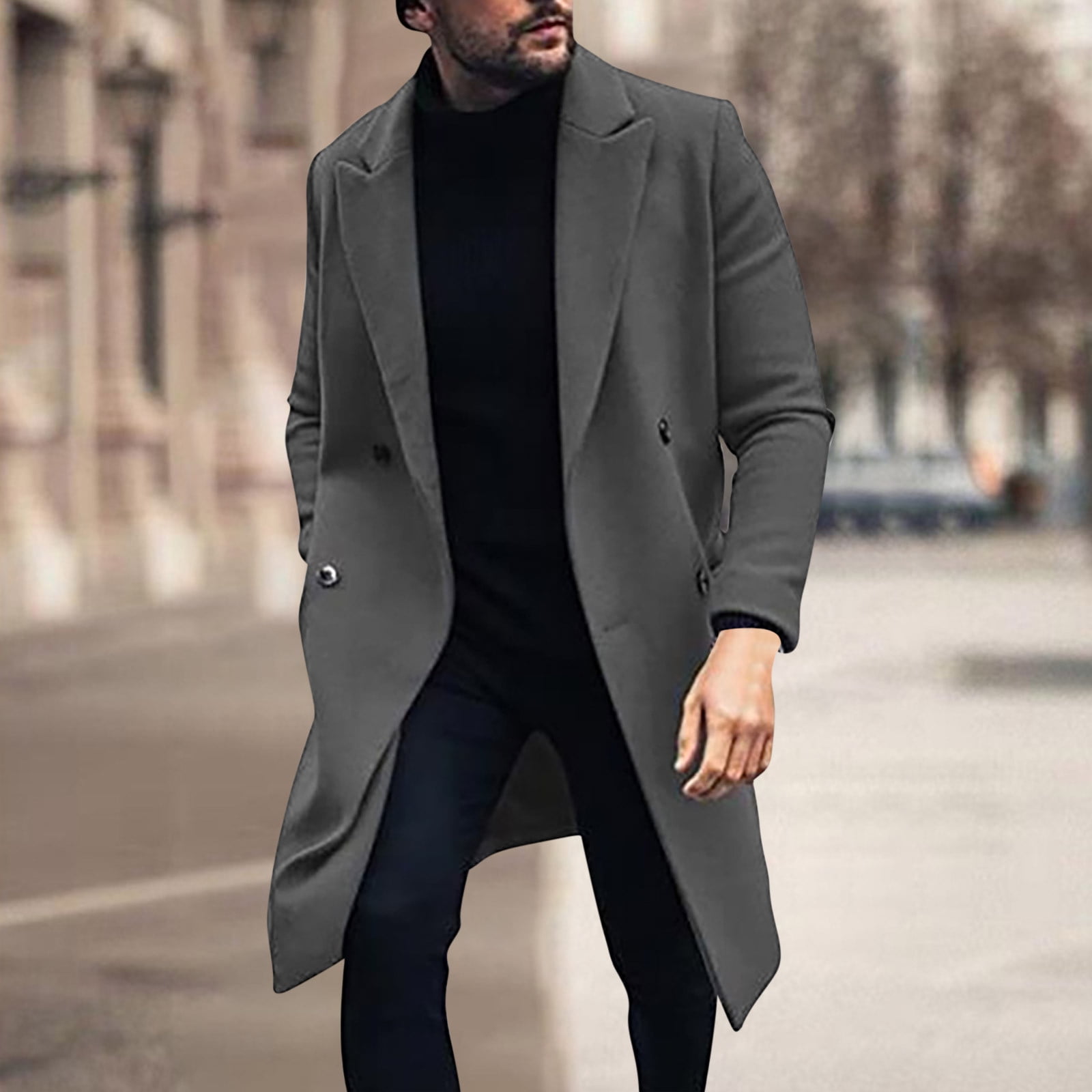 navy blue dress for baby girl Men's Dress Coat Long Wool Winter Dress Knee Length Coat Camel ~ Khaki main image 1