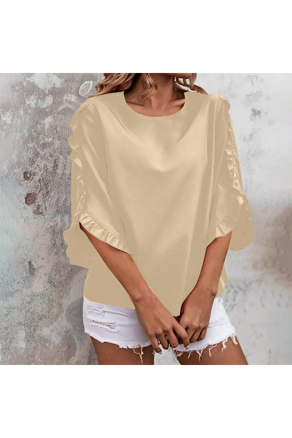 Nylon Womens Tops Long Sleeve Crew Neck Soft Blouse for Women on Sale