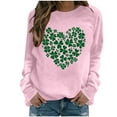 thumbnail image 1 of Guzom Pink Lucky Shamrock Heart Sweatshirt - Womens St. Patrick's Day Festive Crew Neck Long Sleeve Relaxed Fit Casual Top,Size L, 1 of 7