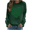 thumbnail image 1 of Guzom St. Patrick's Day Womens Sweatshirt - Shamrock Heart Print Army Green Crew Neck Long Sleeve Relaxed Fit Casual Festive Top,Size S, 1 of 7