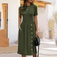 thumbnail image 1 of Guzom Sweater Dresses for Women- Fall and Winter Crew Neck Knitted Short Sleeve with Buttons Fashion Midi Dresses Army Green Size S, 1 of 9