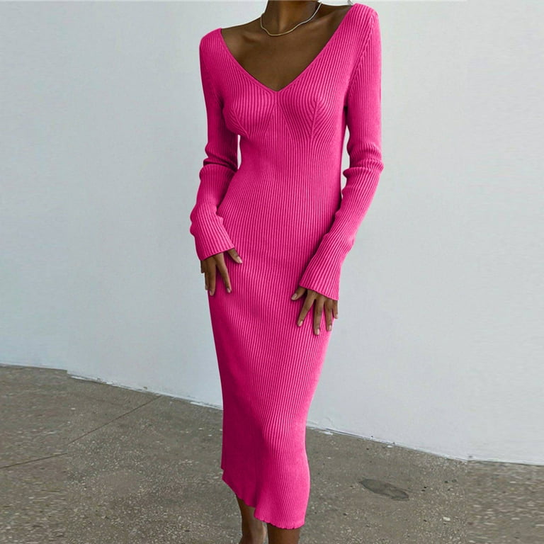 V-Neck Knit Long Sleeve Sexy Slim Dress V-Neck Knit Long Sleeve Sexy Slim Dress