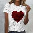thumbnail image 1 of Guzom Valentine's DayWomens Casual T-Shirt White, Heart Rose Bouquet & Polka Dot Print, Short Sleeve Crew Neck, Stretch Soft, S-XXXL,Size M, 1 of 5