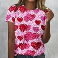 thumbnail image 1 of Guzom Valentine's DayWomens Hot Pink Sparkly Heart Print Short Sleeve T Shirt, Relaxed Fit Casual Tee for Women S-XXXL,Size 2XL, 1 of 5