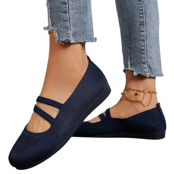 Guzom Woman Summer Flat Shoes Ballerina Ballet Flats Shoes Casual Cute Lightweight Soft Sneakers- Dark Blue Size 7