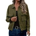 thumbnail image 1 of Guzom Womens Army Green Cropped Jacket - Nylon Spandex Blend Lightweight Casual Outerwear with Button-Front & Drawstring Hem for Spring Fall Daily Use,Size 2XL, 1 of 7