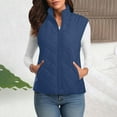 thumbnail image 1 of Guzom Womens Blue Quilted Vest - 100% Polyester Lightweight Warm, Stand-Up Collar Full-Zip with Side Pockets, Spring/Fall/Winter Layering (S-XXL),Size L, 1 of 9